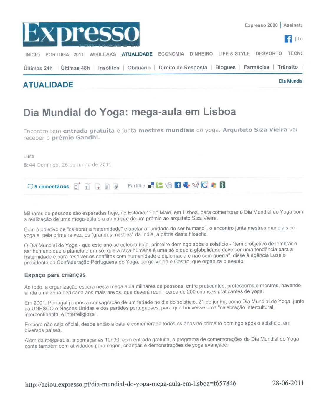 Imprensa - Dia Mundial do yoga 2011