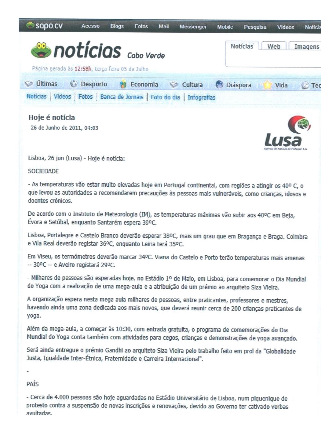 Imprensa - Dia Mundial do yoga 2011