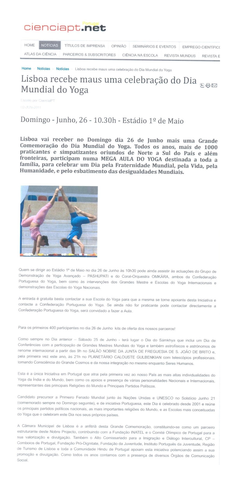 Imprensa - Dia Mundial do yoga 2011