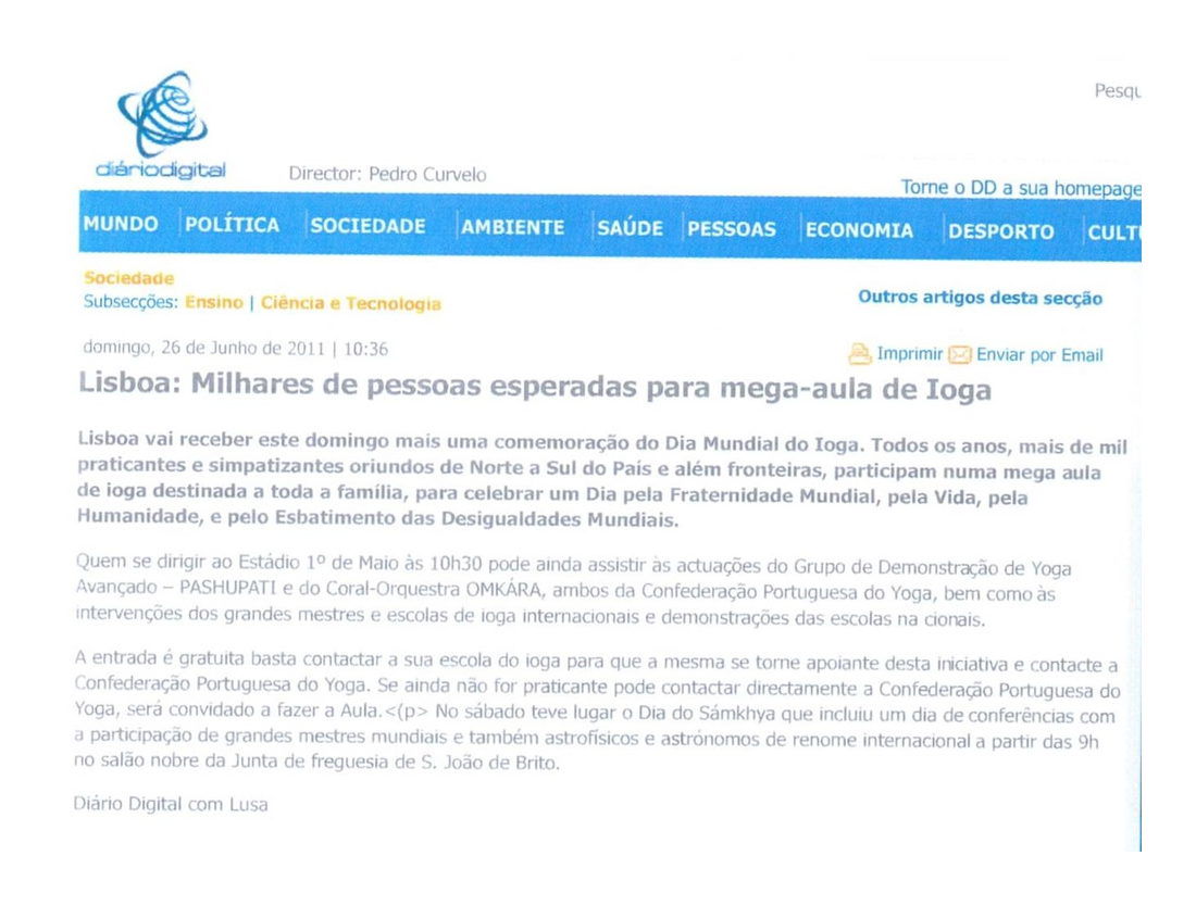 Imprensa - Dia Mundial do yoga 2011