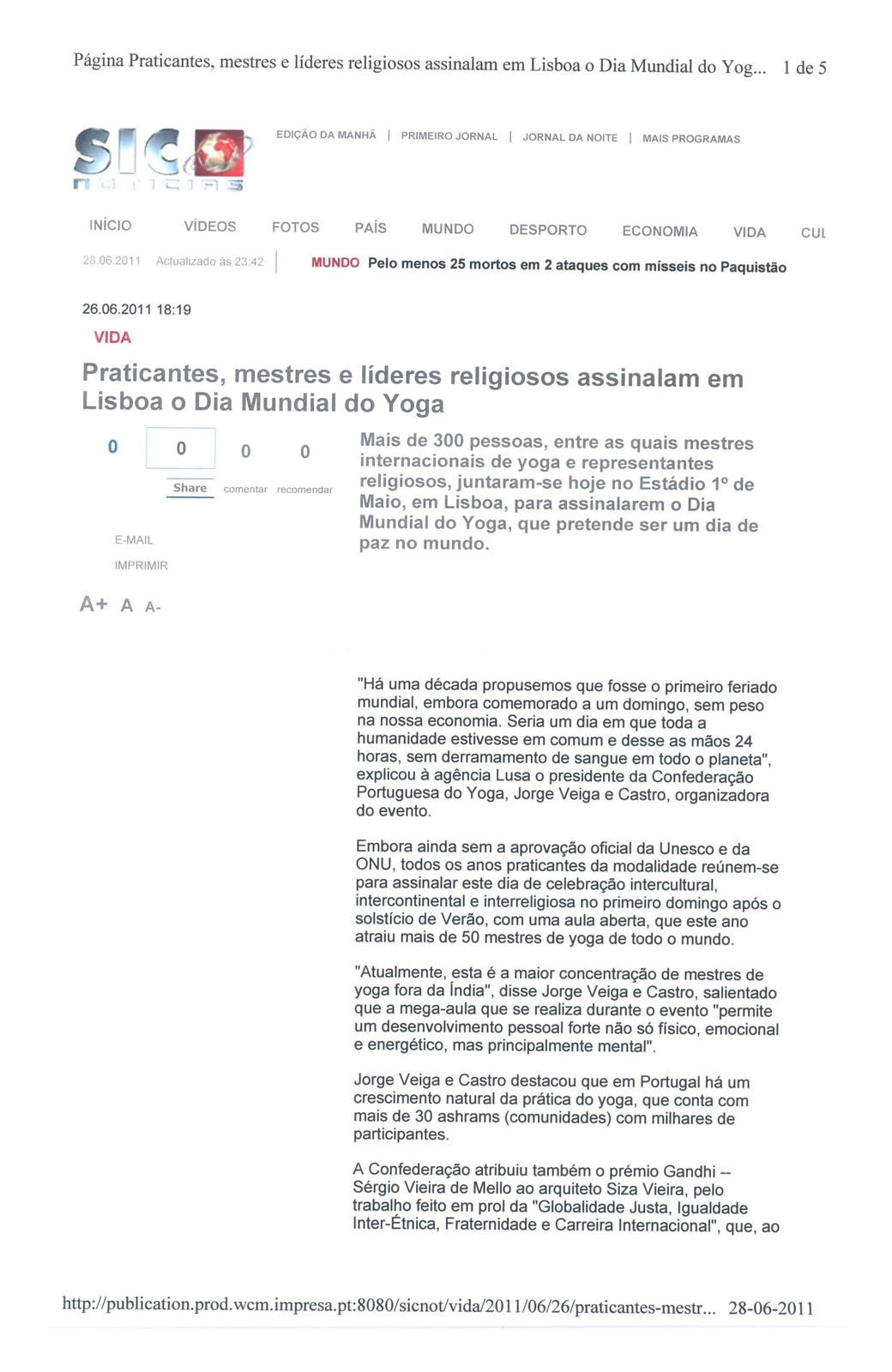 Imprensa - Dia Mundial do yoga 2011
