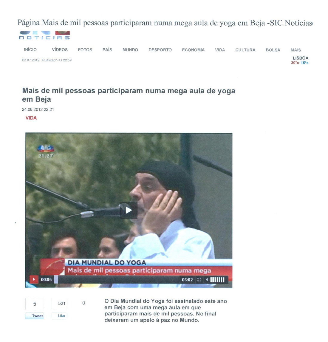 Imprensa - Dia Mundial do yoga 2012