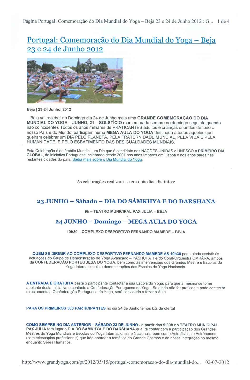 Imprensa - Dia Mundial do yoga 2012